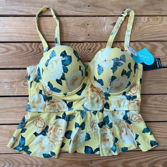 Torrid 💛 Yellow Bikini / Tankini Floral Swim Top - Picture 8 of 8